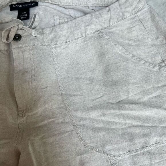 Lane Bryant Linen Blend Pants 18/20 Cropped Khaki Tan Pull On drawstring waist - Picture 4 of 7